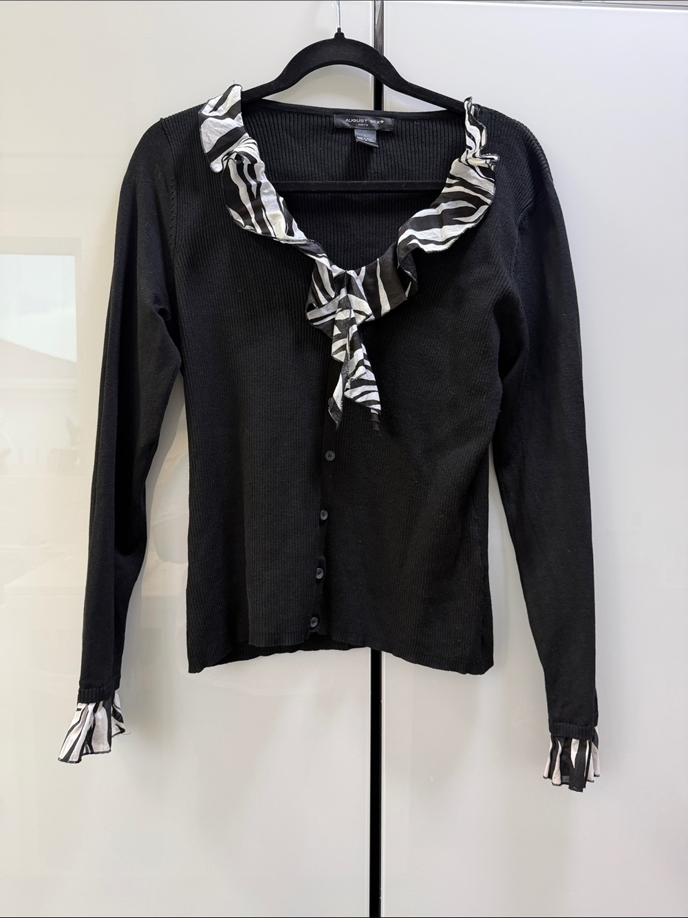 august silk Black Button-Front Top with Zebra Trim